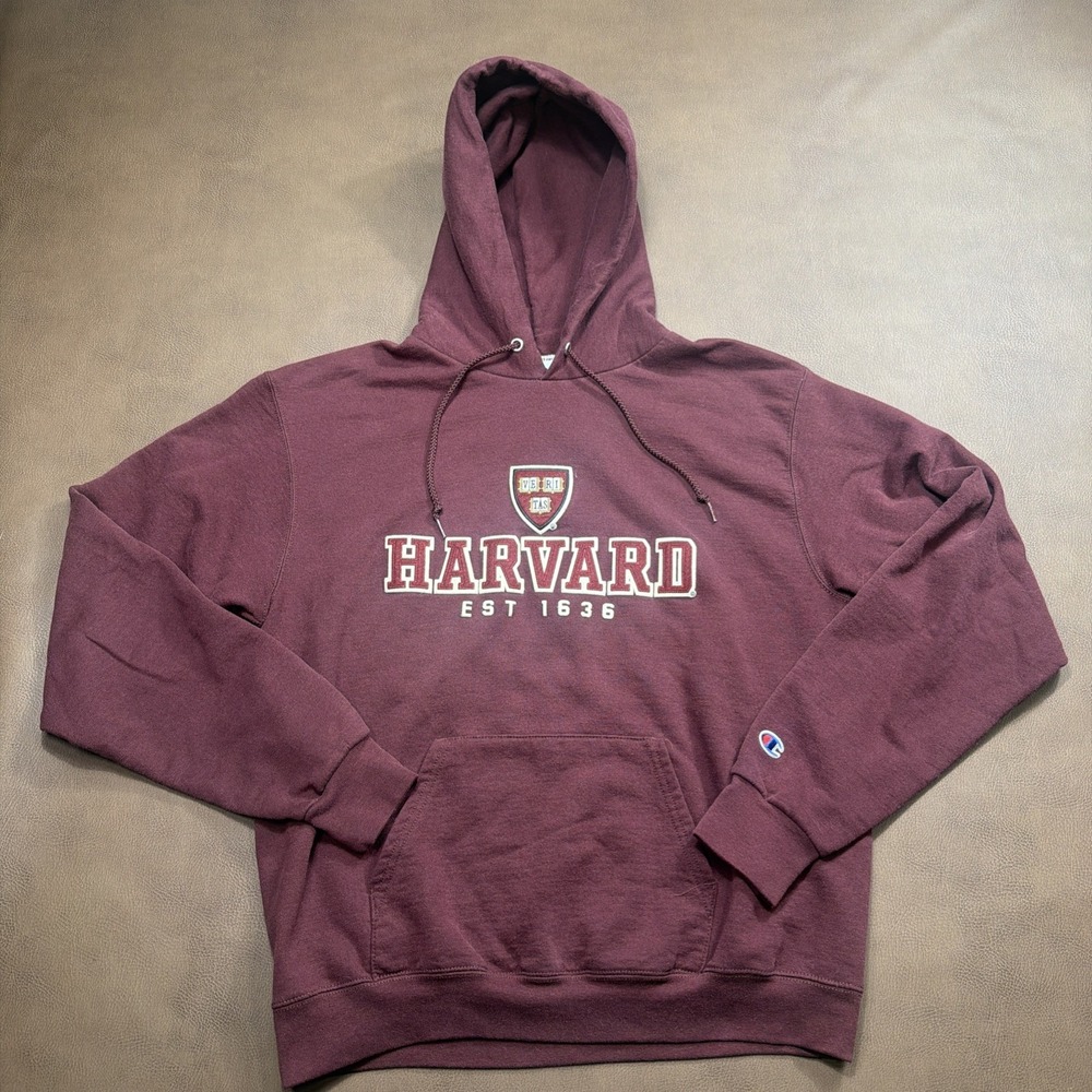 Champion Harvard Sweatshirt Unisex Medium Maroon Sewn Felt Embroidered Pullover